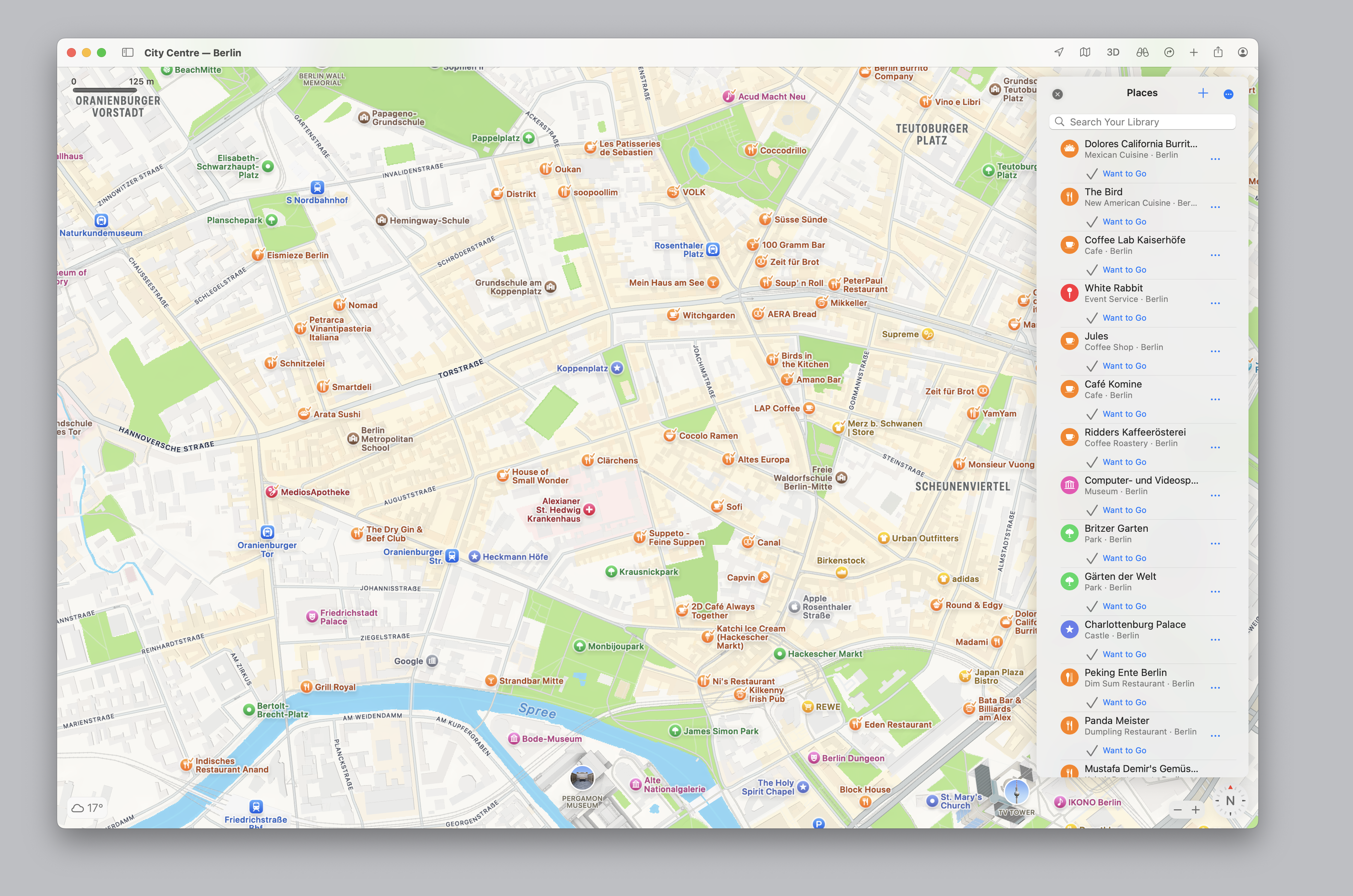 Apple Maps Interface showing map with organized guide